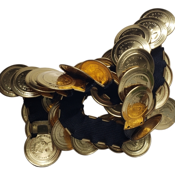 Queen Regina Elizabeth 2nd Stretch Gold Comerotive Coin Elastic Belt 24+" Vtg - Picture 3 of 6